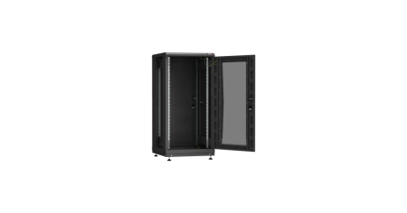 Напольный шкаф PRACTICAL, 19", 24U, стеклянная дверь, Ш600хВ1210хГ600мм, в разобранном виде, черный-1
