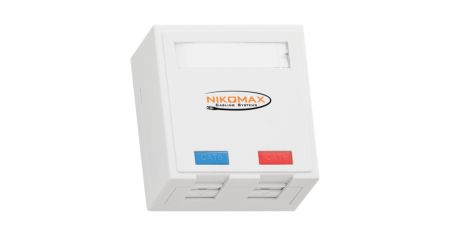 Корпус настенной розетки NIKOMAX, 2 порта, под модули-вставки типа Keystone, со шторками, белый-0