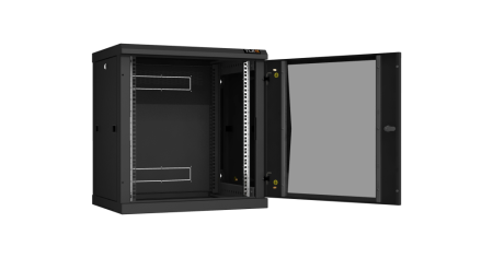 Настенный разборный шкаф Classic 19",12U,стекл.дверь,600х636х450мм,2 пары монтажных направл,RAL 9004-1