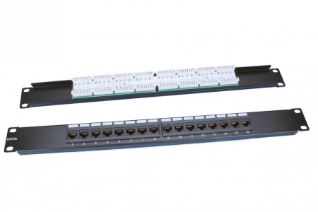 Патч-панель 19", 1U, 16 портов RJ-45, категория 5e, Dual IDC, ROHS, цвет черный-0