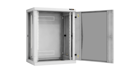 Настенный разборный шкаф Classic 19",15U,стекл.дверь,600х770х450мм,2 пары монтажных направл,RAL 7035-1